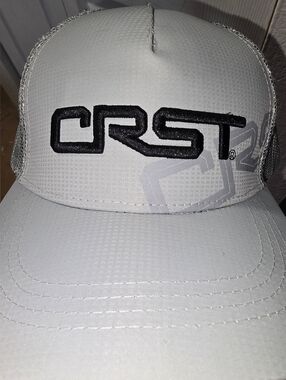 CRST Trucker Hat Snapback Mesh Cap White Black Logo Adjustable Workwear